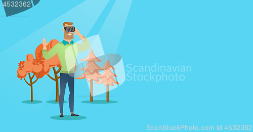 Image of Man wearing virtual reality headset in the park.