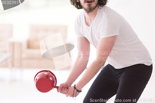 Image of man using VR-headset glasses of virtual reality