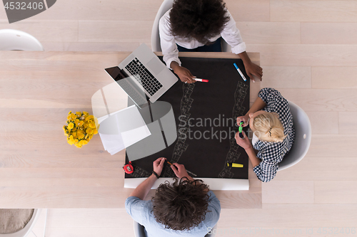 Image of top view of Multiethnic startup business team on meeting