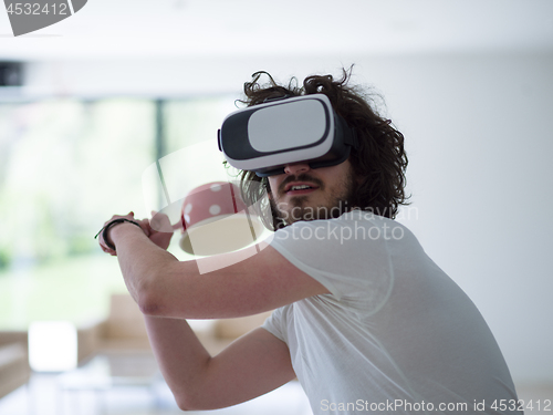 Image of man using VR-headset glasses of virtual reality