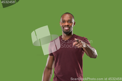 Image of The happy business man point you and want you, half length closeup portrait