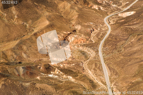 Image of aerial view of road grand canyon from helicopter