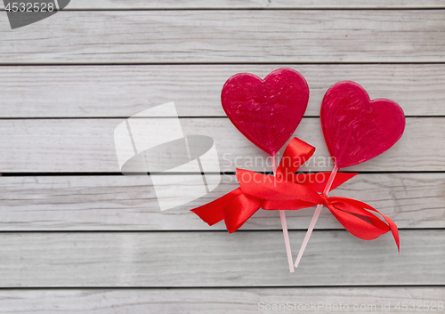 Image of red heart shaped lollipops for valentines day