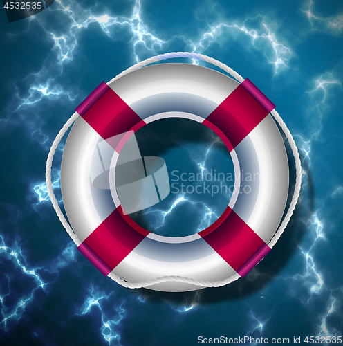 Image of Lifebuoy on the background of the water surface of the river, sea, ocean or other body of water. Vector illustration