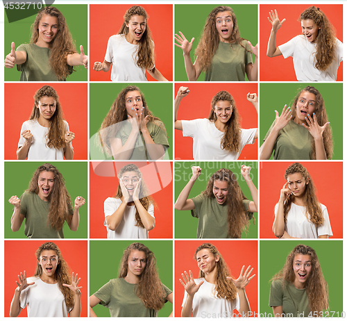 Image of Collage about surprised and happy beautiful woman