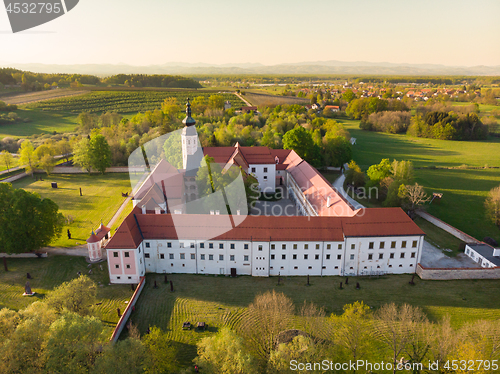 Image of Aerial view of Cistercian monastery Kostanjevica na Krki, homely appointed as Castle Kostanjevica, Slovenia, Europe