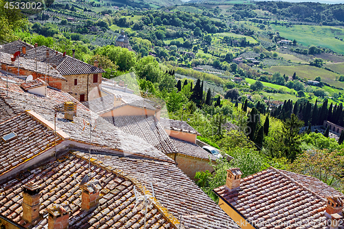 Image of View over the Tuscan countryside and the town of Montepulciano, 