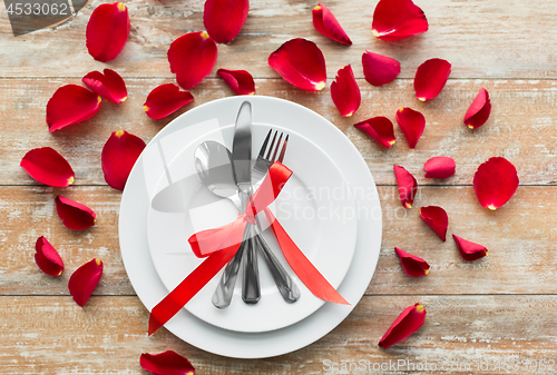 Image of close up of table setting for valentines day