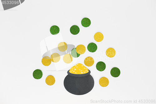 Image of pot of gold and coins for st patricks day