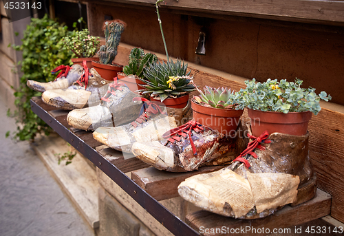 Image of shoe store advertising on street of Montepulciano 