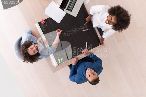 Image of top view of Multiethnic startup business team on meeting