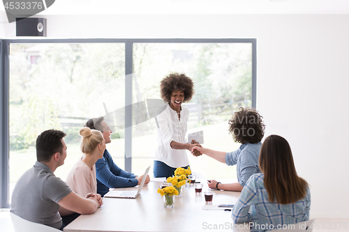 Image of Multiethnic startup business team on meeting