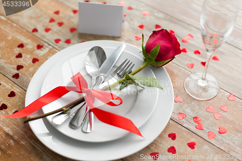 Image of close up of table setting for valentines day