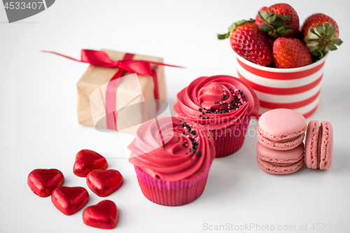 Image of close up of red sweets for valentines day