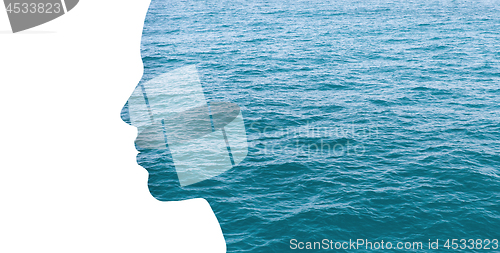 Image of double exposure woman profile with water