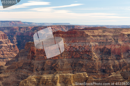 Image of aerial view of grand canyon cliffs from helicopter