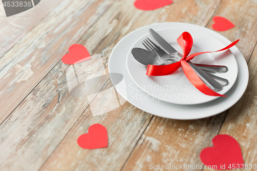 Image of close up of table setting for valentines day