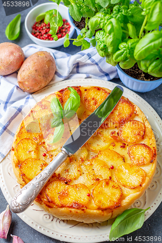 Image of Traditional Tarte Tatin with potatoes.