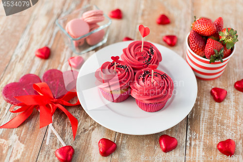 Image of close up of red sweets for st valentines day