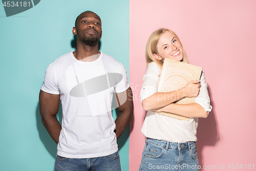 Image of Businesswoman hugging laptop. Love to computer concept. Attractive female half-length front portrait