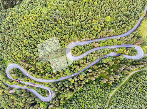 Image of Summer mountain road crossing through forest