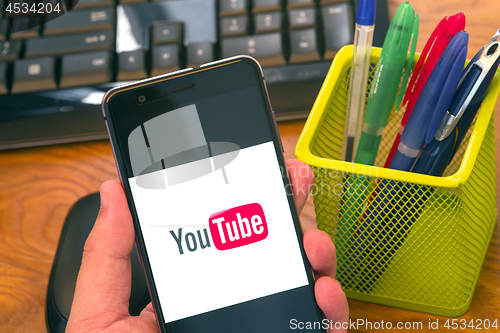 Image of Youtube on mobile phone