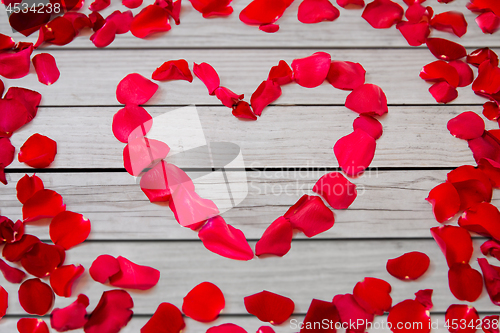 Image of close up of red rose petals in heart shape