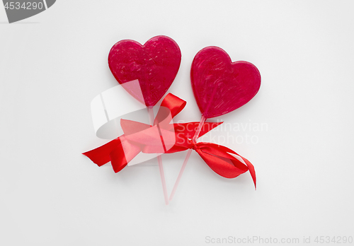 Image of red heart shaped lollipops for valentines day