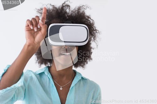 Image of black girl using VR headset glasses of virtual reality