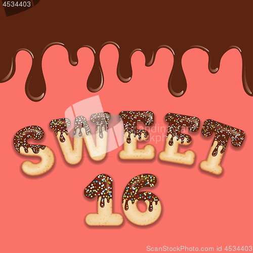 Image of Tempting  typography. Icing text. \"Sweet sixteen\" birthday text 