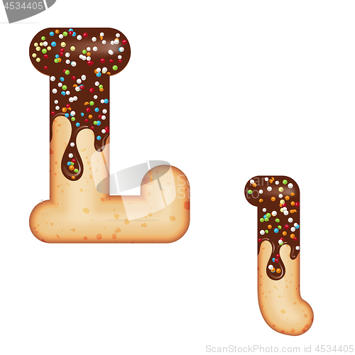 Image of Tempting typography. Font design. 3D donut letter L glazed with 