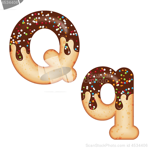 Image of Tempting typography. Font design. 3D donut letter Q glazed with 