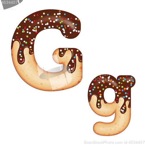 Image of Tempting typography. Font design. 3D donut letter G glazed with 