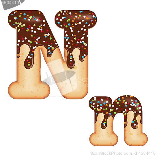 Image of Tempting typography. Font design. 3D donut letter N glazed with 