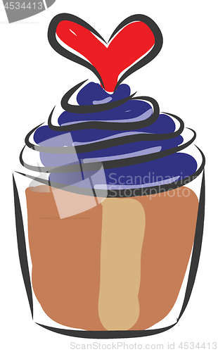 Image of Blue jelly cupcake with red heart  vector illustration on white 