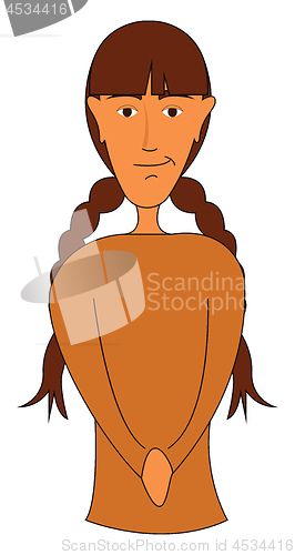 Image of Smiling girl in yellow sweater and brown hair vector illustratio