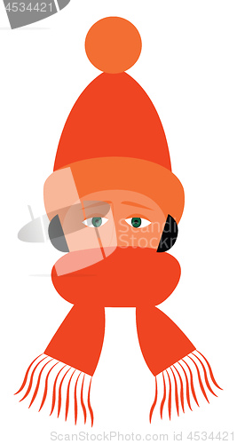 Image of A boy wearing an orange winter cap and scarf looks handsome vect