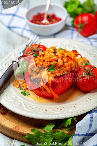 Image of Plate of stuffed peppers.