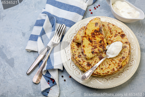 Image of Freshly baked potato pancakes lefse.