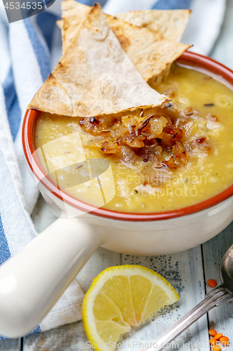 Image of Traditional Lebanese lentil soup.