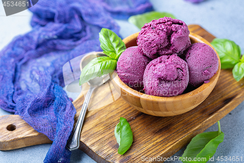 Image of Bowl of artisanal blueberry ice cream.