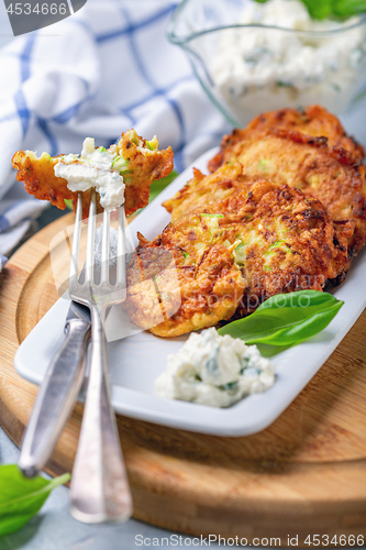 Image of Plate with fritters from zucchini.