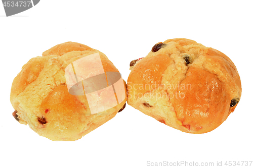 Image of Two Hot Cross Buns over white  