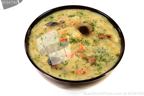 Image of Mediterranean Vegetable soup with added yogurt and egg 