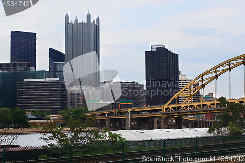 Image of Pittsburgh Pennsylvania Downtown skyline in cloudy afternoon 