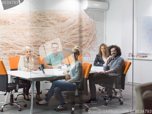 Image of Startup Business Team At A Meeting at modern night office buildi