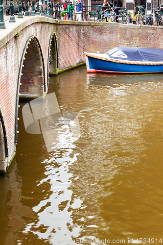 Image of boat in the canals of Amsterdam