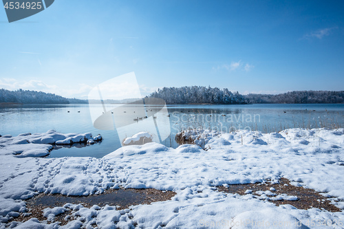 Image of Lake Osterseen Bavaria Germany winter scenery