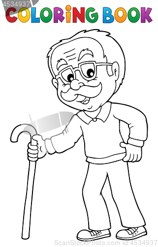 Image of Coloring book grandpa with walking stick