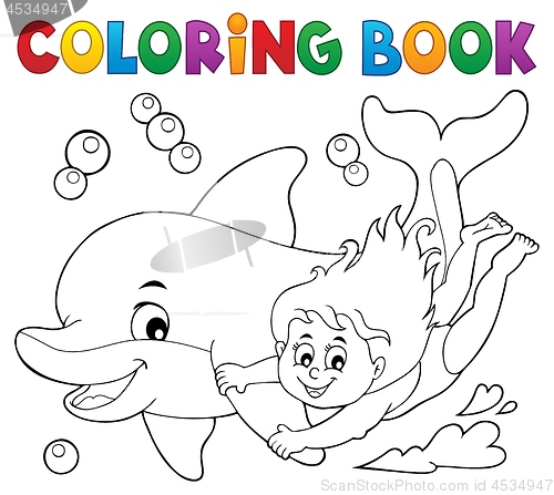 Image of Coloring book girl and dolphin theme 1